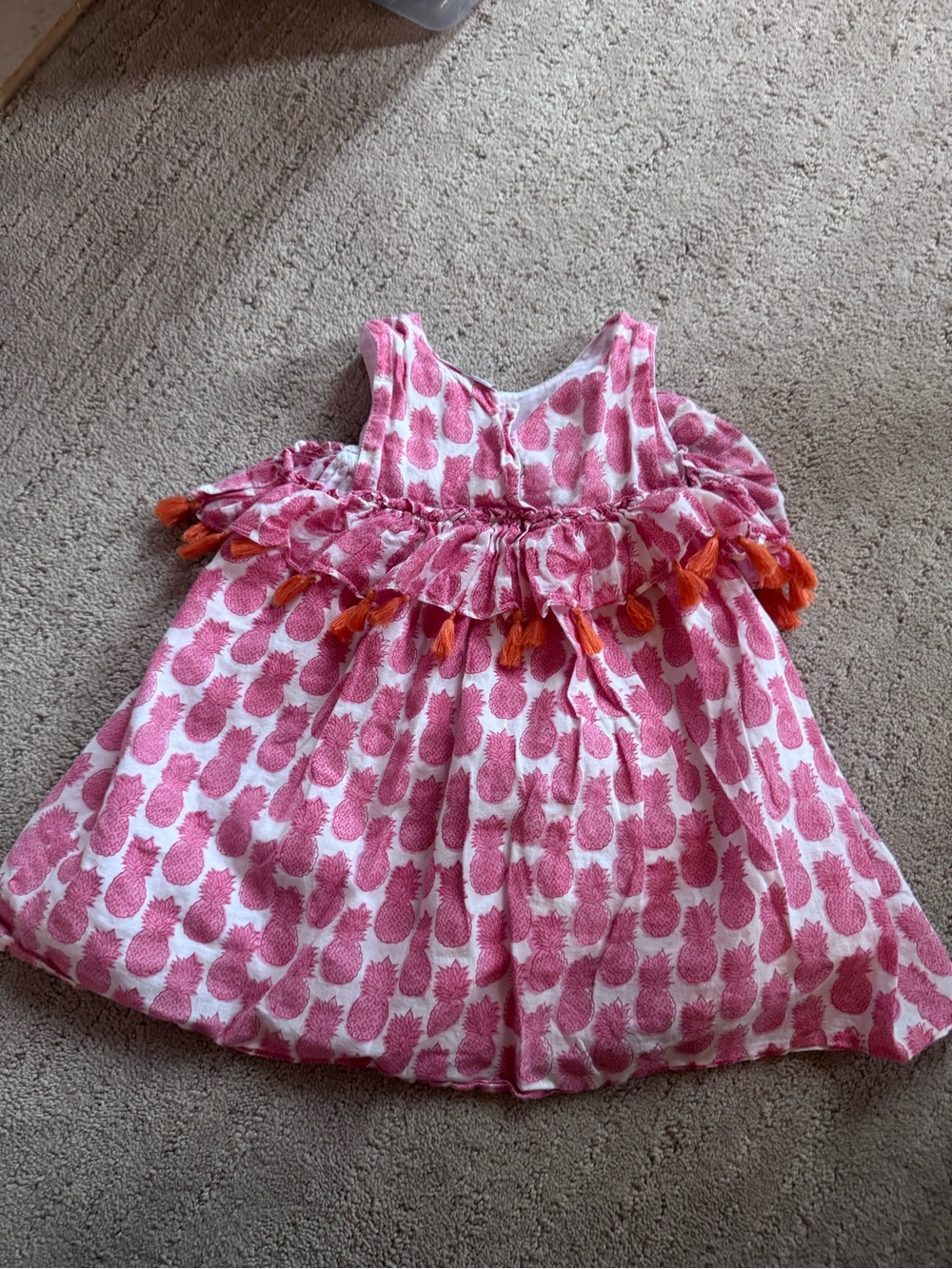 Girls Pink Pineapple Print Dress with Orange Tassels